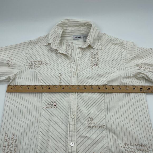 CHICO's Shirt Embroidered Inspirational Women Sz 1 US M Button Front Long Sleeve - Picture 6 of 9